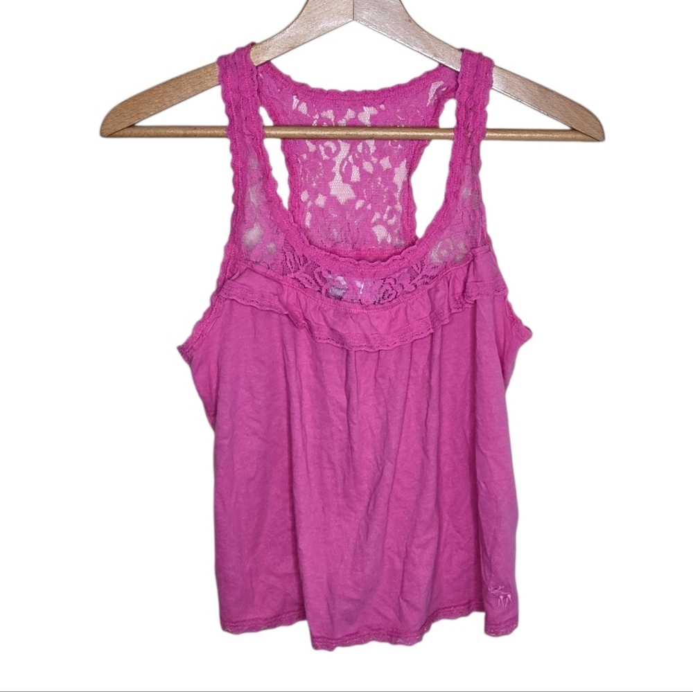 Y2K Abercrombie Pink Lace Racerback Tank Top Size Small Barbiecore Balletcore